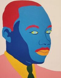 Painting of Dr. Martin Luther King Jr. using bright bold colors.